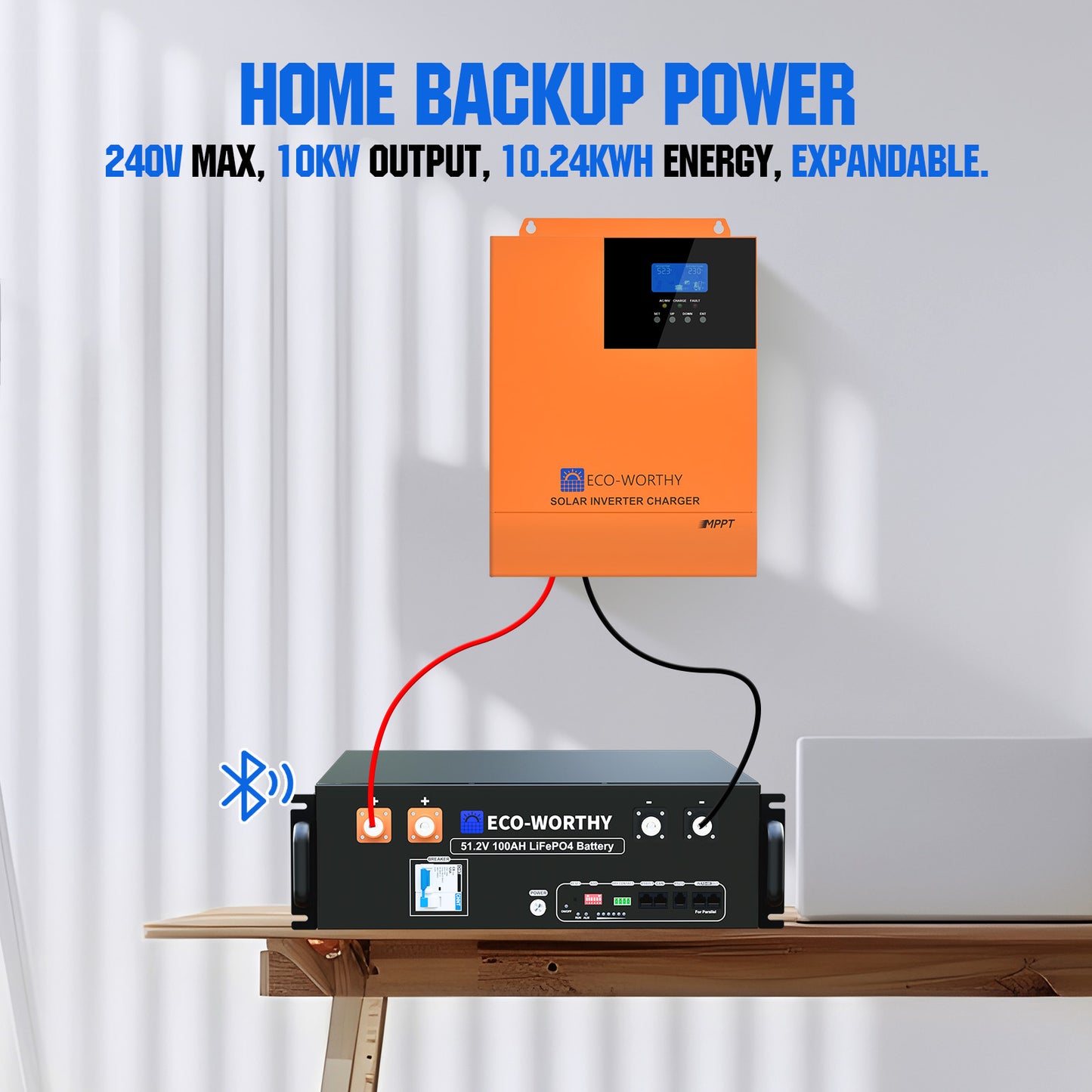 ECO-WORTHY Home Backup Power With 48V 100Ah LiFePO4 And 5000W 48V Hybrid Inverter