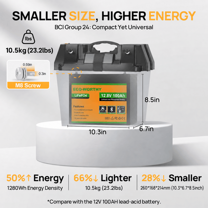 ECO-WORTHY LiFePO4 12V 100Ah Lithium Battery With Bluetooth And Low-temperature Protection - eco-worthy-uk