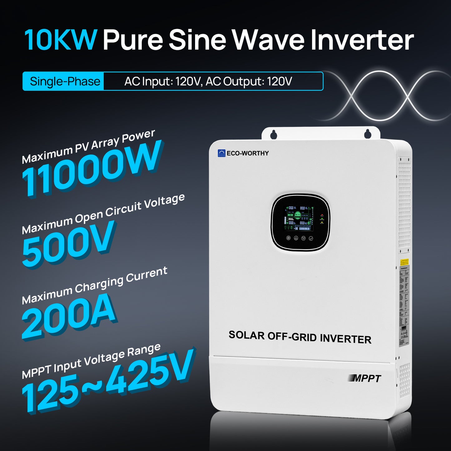 Eco - Worthy 10000W Solar Off - grid AIO Inverter 48Vdc to 230Vac 11000W@500V PV Input - eco - worthy - uk