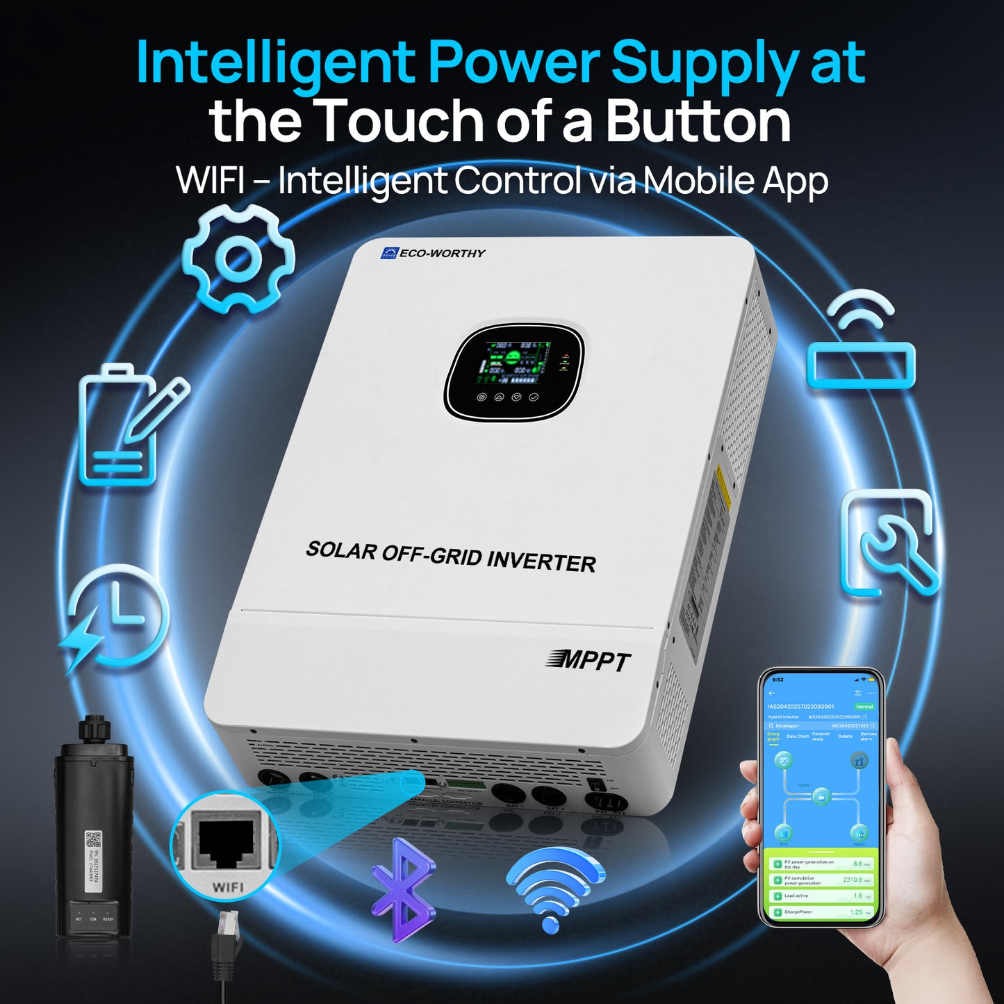 Eco - Worthy 10000W Solar Off - grid AIO Inverter 48Vdc to 230Vac 11000W@500V PV Input - eco - worthy - uk