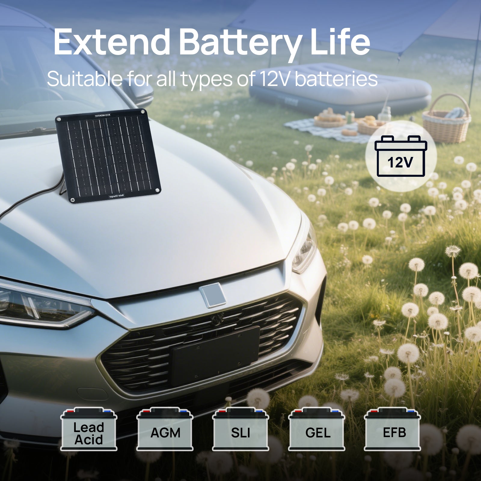 Eco-Worthy 10W Portable Solar Trickle Charger for 12V Batteries in Car & Boat - eco-worthy-uk