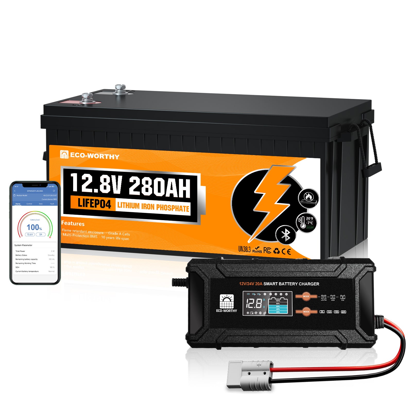 Eco-Worthy 12V 280Ah LiFePO4 Lithium Battery with Bluetooth and Low-Temp Protection - eco-worthy-uk