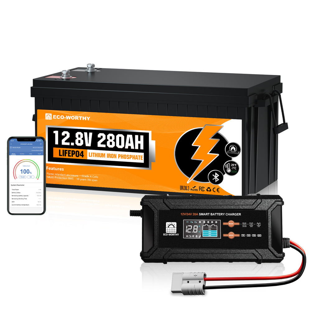 Eco - Worthy 12V 280Ah LiFePO4 Lithium Battery with Bluetooth and Low - Temp Protection - eco - worthy - uk