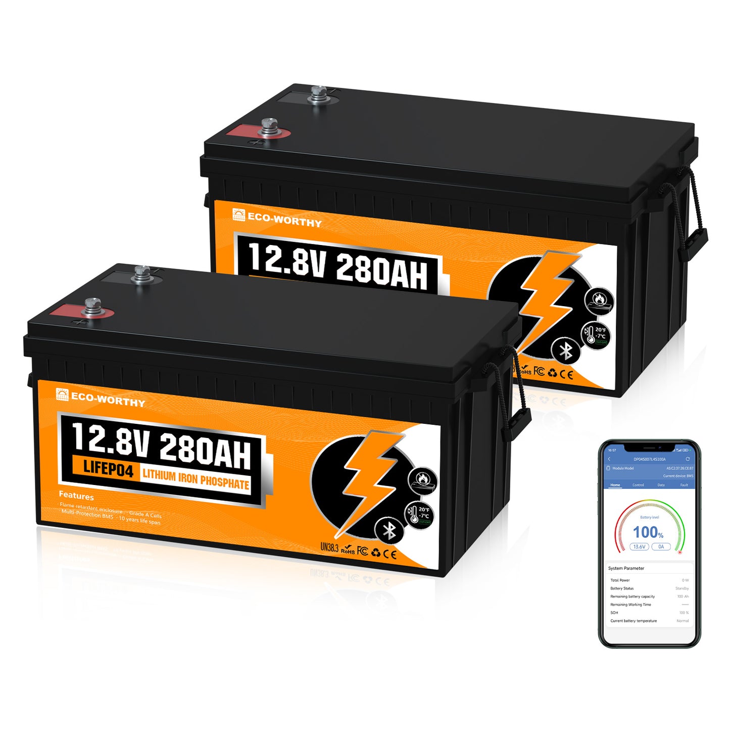 Eco - Worthy 12V 280Ah LiFePO4 Lithium Battery with Bluetooth and Low - Temp Protection - eco - worthy - uk