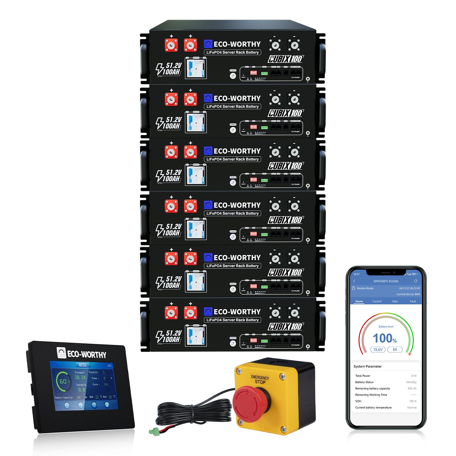 Eco-Worthy 48V 100Ah Server Rack Battery, Bluetooth & Wifi, 5.12kWh Lithium | IEC62619, CEC - eco-worthy-uk
