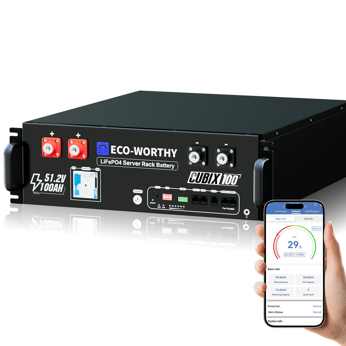 48V 100Ah Server Rack Battery Bluetooth & Wifi 5.12kWh Lithium Battery IEC62619 CEC