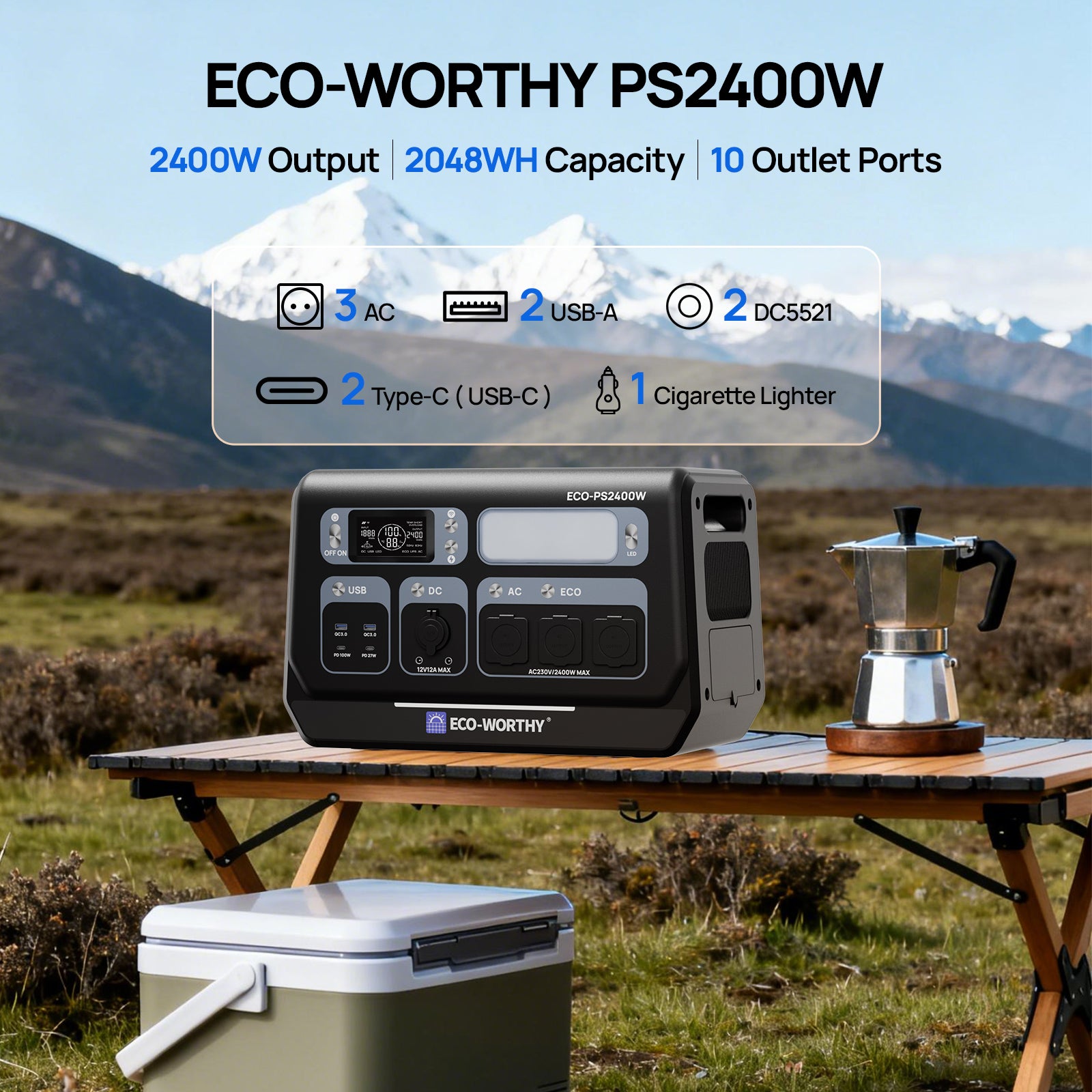 Eco Worthy 2400W Portable Power Station with 2048Wh Lithium Battery - eco - worthy - uk