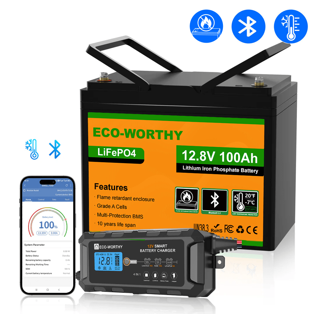 Eco-Worthy LiFePO4 12V 100Ah Lithium Battery With Bluetooth And Low-temperature Protection - eco-worthy-uk