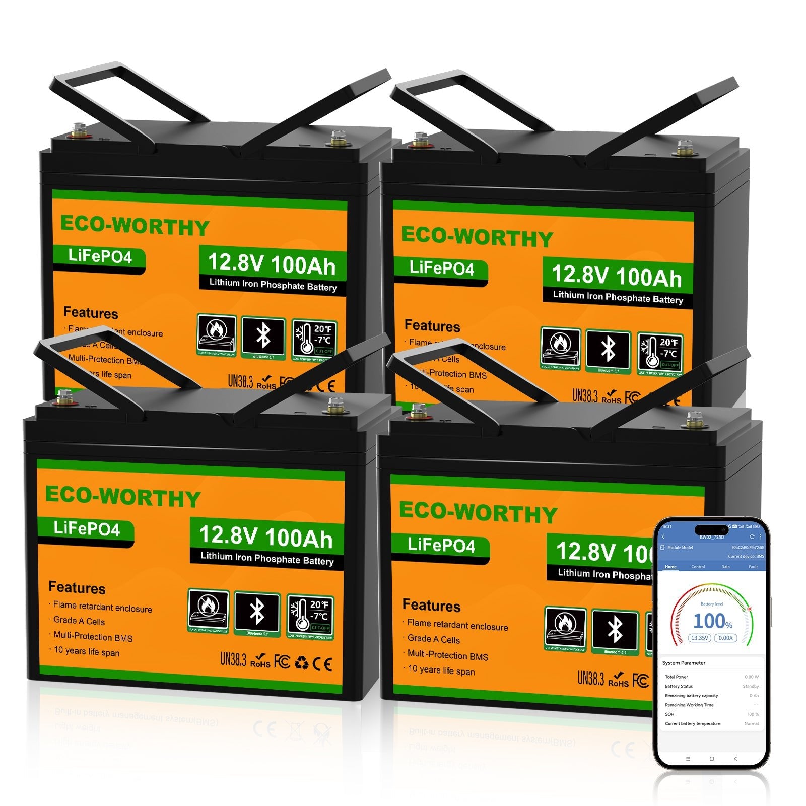 Eco-Worthy LiFePO4 12V 100Ah Lithium Battery With Bluetooth And Low-temperature Protection - eco-worthy-uk