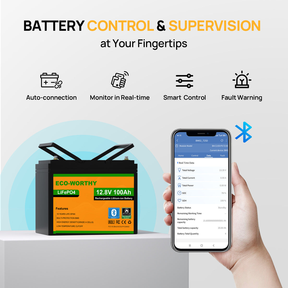 ECO-WORTHY LiFePO4 12V 100Ah Lithium Battery With Bluetooth And Low-temperature Protection - eco-worthy-uk