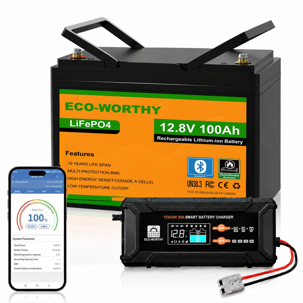 ECO-WORTHY LiFePO4 12V 100Ah Lithium Battery With Bluetooth And Low-temperature Protection - eco-worthy-uk