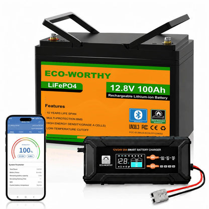 ECO-WORTHY LiFePO4 12V 100Ah Lithium Battery With Bluetooth And Low-temperature Protection - eco-worthy-uk