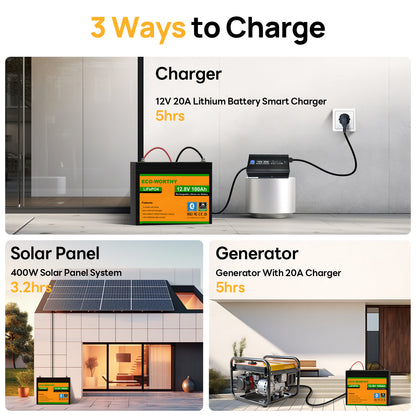 ECO-WORTHY LiFePO4 12V 100Ah Lithium Battery With Bluetooth And Low-temperature Protection - eco-worthy-uk