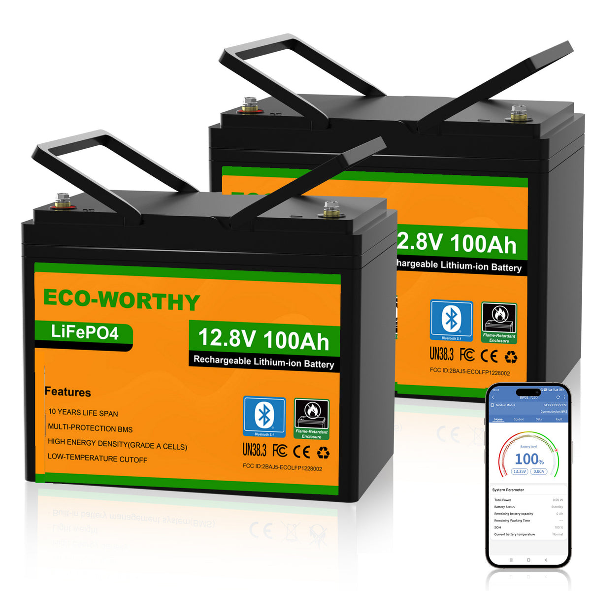 ECO-WORTHY LiFePO4 12V 100Ah Lithium Battery With Bluetooth And Low-temperature Protection - eco-worthy-uk