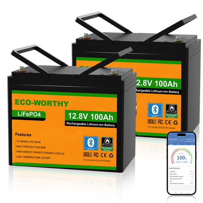 ECO-WORTHY LiFePO4 12V 100Ah Lithium Battery With Bluetooth And Low-temperature Protection - eco-worthy-uk