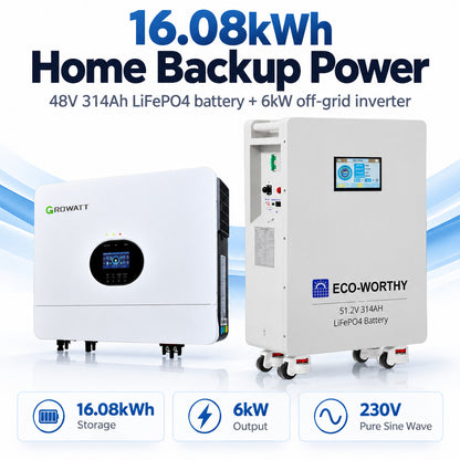 ECO-WORTHY Growatt SPF 6000 ES Plus 6000W 48V Off-Grid Solar Inverter, Dual MPPT, 500V PV Input - eco-worthy-uk