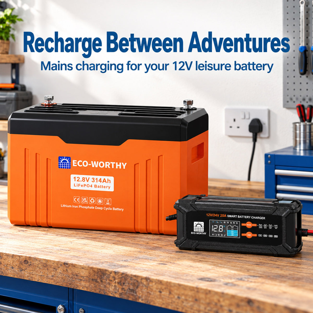 ECO-WORTHY EnergyTrek 12V 314Ah LiFePO4 Lithium Leisure Battery with Bluetooth & 20A Smart Charger for Campervans, Caravans & Motorhomes - eco-worthy-uk