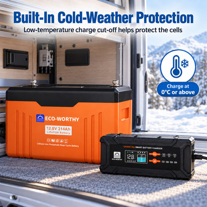 ECO-WORTHY EnergyTrek 12V 314Ah LiFePO4 Lithium Leisure Battery with Bluetooth & 20A Smart Charger for Campervans, Caravans & Motorhomes - eco-worthy-uk