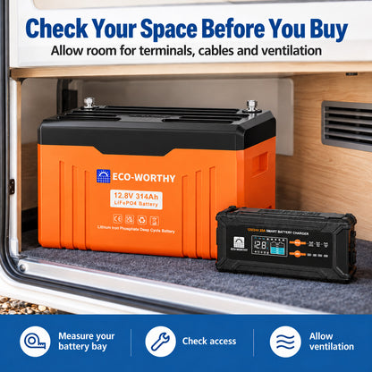 ECO-WORTHY EnergyTrek 12V 314Ah LiFePO4 Lithium Leisure Battery with Bluetooth & 20A Smart Charger for Campervans, Caravans & Motorhomes - eco-worthy-uk