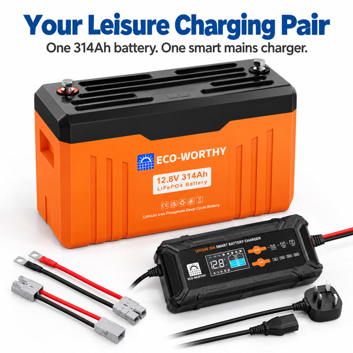ECO-WORTHY EnergyTrek 12V 314Ah LiFePO4 Lithium Leisure Battery with Bluetooth & 20A Smart Charger for Campervans, Caravans & Motorhomes - eco-worthy-uk