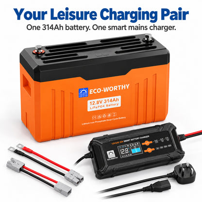 ECO-WORTHY EnergyTrek 12V 314Ah LiFePO4 Lithium Leisure Battery with Bluetooth & 20A Smart Charger for Campervans, Caravans & Motorhomes - eco-worthy-uk