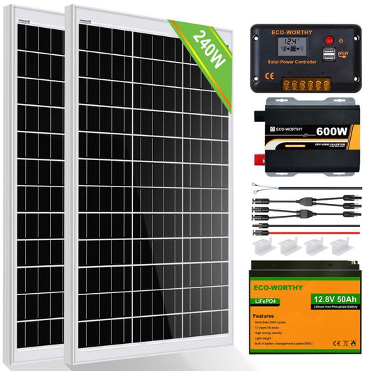 120W 240W 12V (1/2x120W) Complete Off Grid Solar Kit - eco - worthy - uk