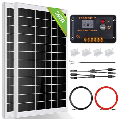 120W 240W 12V (1/2x120W) Complete Off Grid Solar Kit - eco - worthy - uk