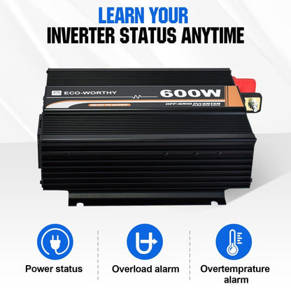 600W Off Grid Pure Sine Wave Inverter 12V to 230V - eco - worthy - uk
