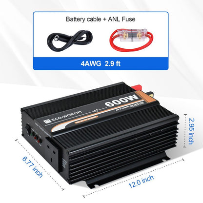 600W Off Grid Pure Sine Wave Inverter 12V to 230V - eco - worthy - uk