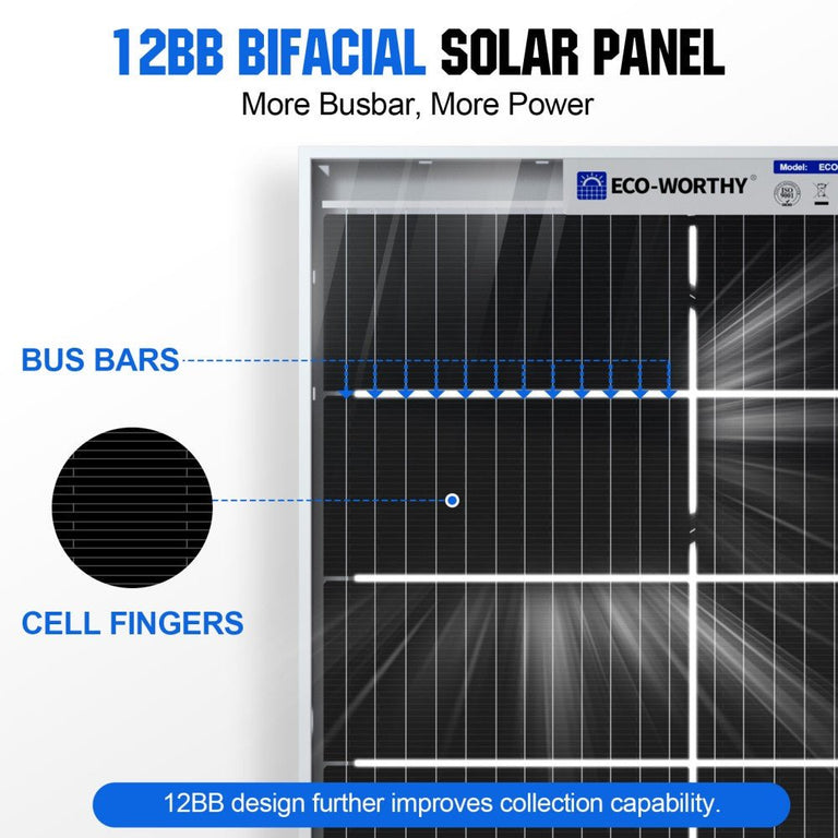 Bifacial 195W 12V Monocrystalline Solar Panel - eco - worthy - uk