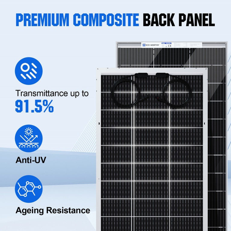 Bifacial 195W 12V Monocrystalline Solar Panel - eco - worthy - uk