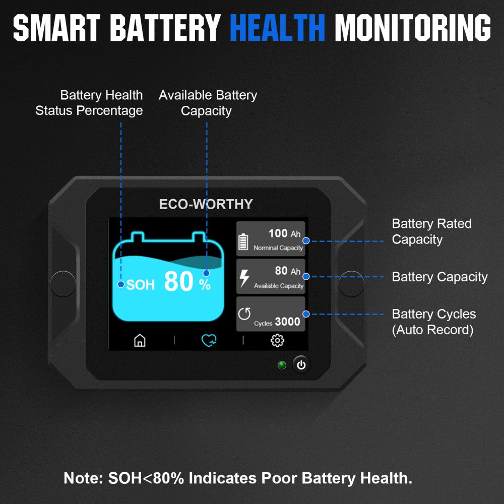 300A 3.5" Touchable Display Battery Monitor with Hall Sensor for AGM and Lithium (LiFePO4) Batteries