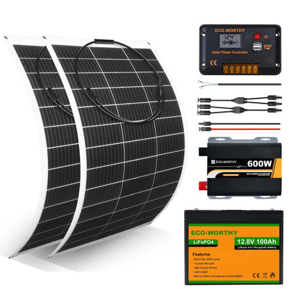 130W 260W 520W 12V 1/2/4 - Panel Off Grid Solar Kits with Lithium Battery - eco - worthy - uk