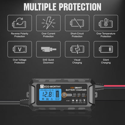 5A & 10A 12V Smart Battery Charger with LCD Display for Lithium (LiFePO4) Batteries - eco - worthy - uk