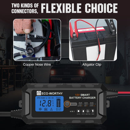 5A & 10A 12V Smart Battery Charger with LCD Display for Lithium (LiFePO4) Batteries - eco - worthy - uk