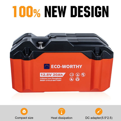 12V 20Ah Portable LiFePO4 Deep Cycle Rechargeable Battery - eco - worthy - uk