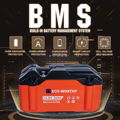 12V 20Ah Portable LiFePO4 Deep Cycle Rechargeable Battery - eco - worthy - uk