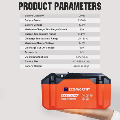 12V 20Ah Portable LiFePO4 Deep Cycle Rechargeable Battery - eco - worthy - uk