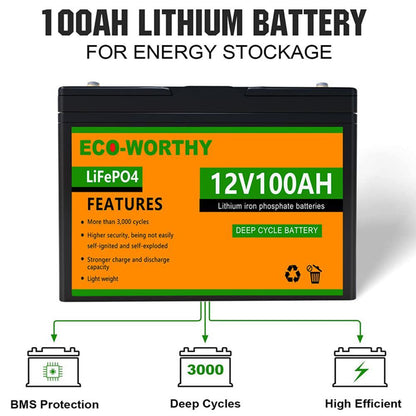 130W 260W 520W 12V 1/2/4 - Panel Off Grid Solar Kits with Lithium Battery - eco - worthy - uk