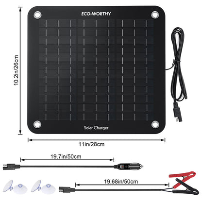 10W Portable Solar Trickle Charger for 12V Batteries in Car & Boat - eco - worthy - uk