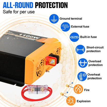 1100W Off Grid Pure Sine Wave Inverter 12V to 230V - eco - worthy - uk