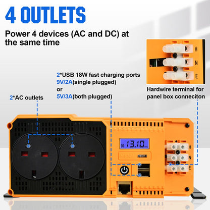 1100W Off Grid Pure Sine Wave Inverter 12V to 230V - eco - worthy - uk