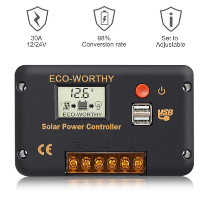30A PWM LCD Display Solar Charge Controller Regulator with USB Port 12V/24V Autoswitch - eco - worthy - uk