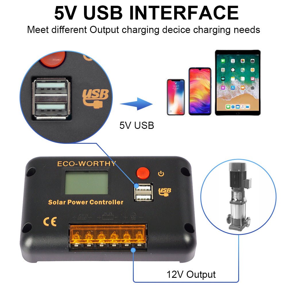 Solar Charge Controller | 30A PWM LCD | USB Port 12V/24V