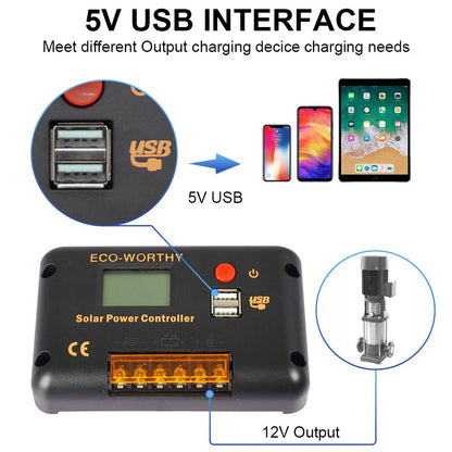 30A PWM LCD Display Solar Charge Controller Regulator with USB Port 12V/24V Autoswitch - eco - worthy - uk