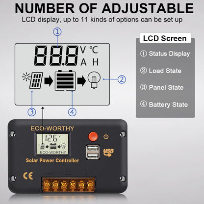 30A PWM LCD Display Solar Charge Controller Regulator with USB Port 12V/24V Autoswitch - eco - worthy - uk