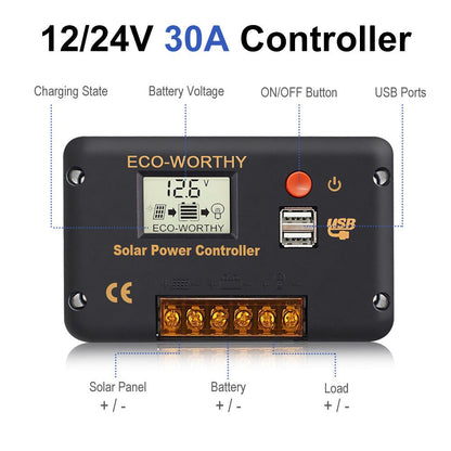 30A PWM LCD Display Solar Charge Controller Regulator with USB Port 12V/24V Autoswitch - eco - worthy - uk