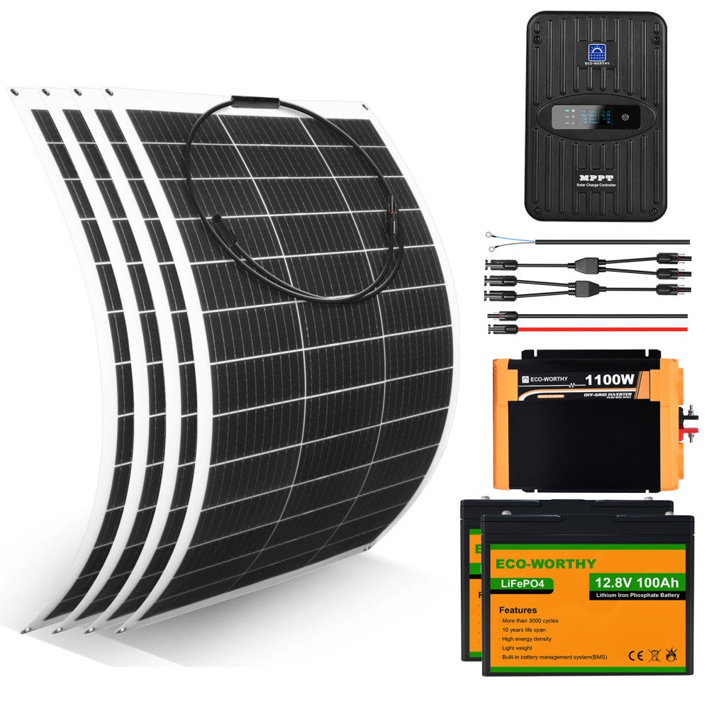 130W 260W 520W 12V 1/2/4-Panel Off Grid Solar Kits with Lithium Battery