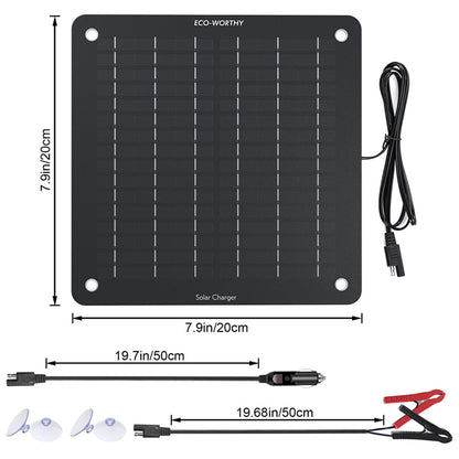 10W Portable Solar Trickle Charger for 12V Batteries in Car & Boat - eco - worthy - uk